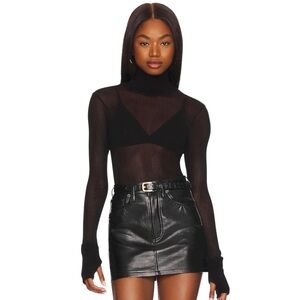 Enza Costa Mesh Cuffed Turtleneck, Black, Sz. S